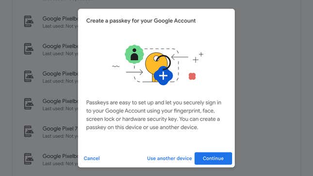 A screenshot of how to create a passkey for a Google account